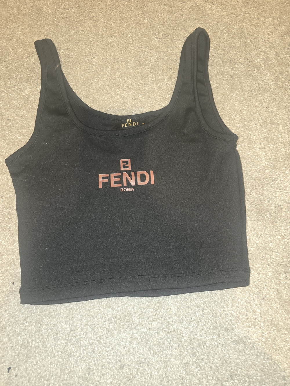 Fendi Black Cropped Tank with Red Logo